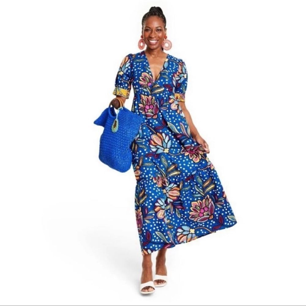 Tabitha Brown x Target Women's Mixed Floral/ Polka Dot Print Puff Sleeve